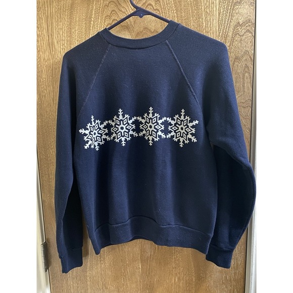 Vintage Alaska Travel Vacation Sweatshirt Navy Blue Snowflake 90s Cotton Blend M - Picture 8 of 12